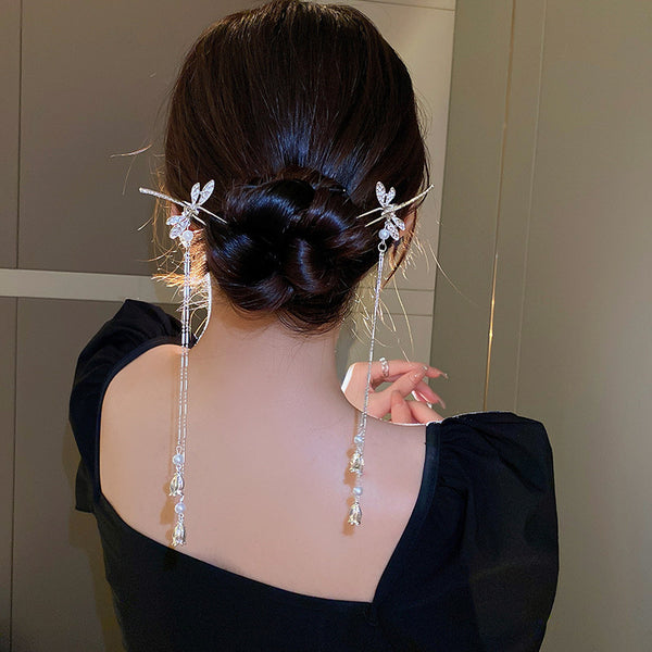 Dragonfly Elegance Hair Clip - Vintage Oriental Rhinestone Hairpin for Women, Fashion Statement Accessory