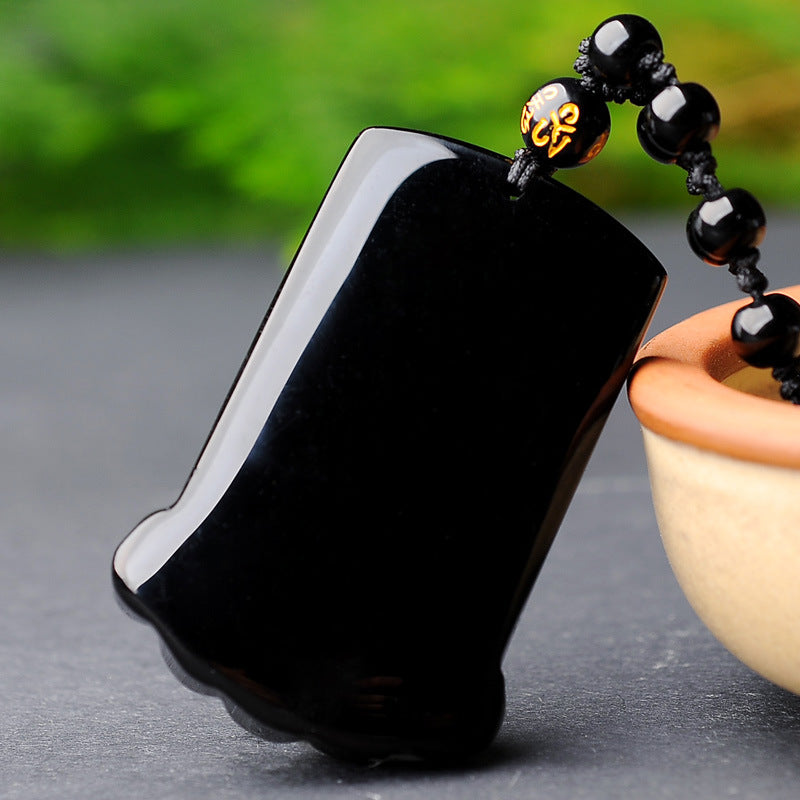 Obsidian Pixiu Ruyi Scepter Jade Pendant Necklace | Feng Shui Auspicious Beast Charm