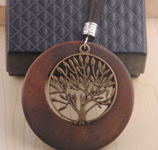 Zen Tree Hollow Design Wooden Pendant Choker Necklace | Women's Artisan Asian-Inspired Boho Jewelry