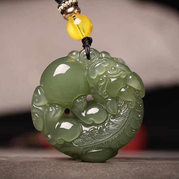 Hetian Jade Green Pixiu Pendant | Natural Chinese Jade Wealth Attractor Ornament for Zen Home Decor & Meditation Space