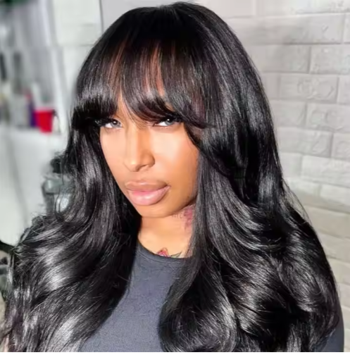 Glueless 13x5 HD Lace Front Wig with Bangs – Body Wave Human Hair Wig for Black Women, Seamless Transparent Lace for Effortless, Natural Beauty