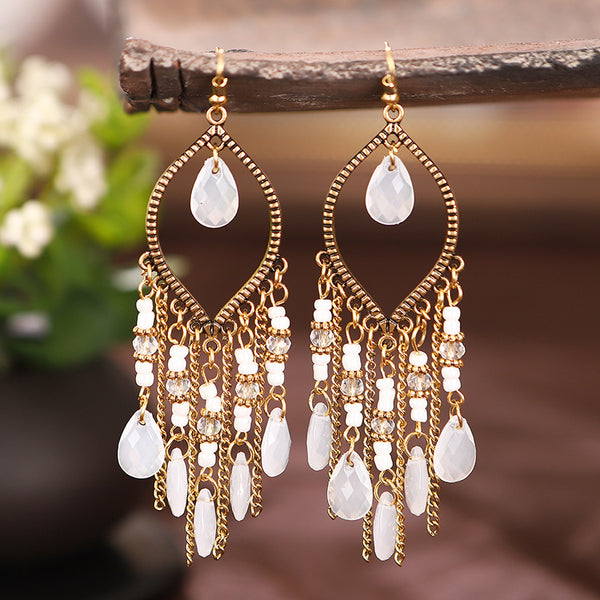 Vintage Oriental Tassel Earrings - Antique Gold Plated Crystal Drop Earrings for Women, Elegant Bohemian Statement Jewelry