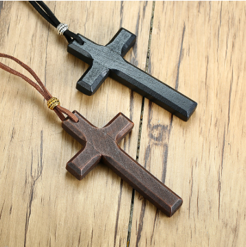 Vintage Handcrafted Wooden Cross Pendant Necklace | Artisan Bohemian Spiritual Jewelry | Natural Rustic Pendant