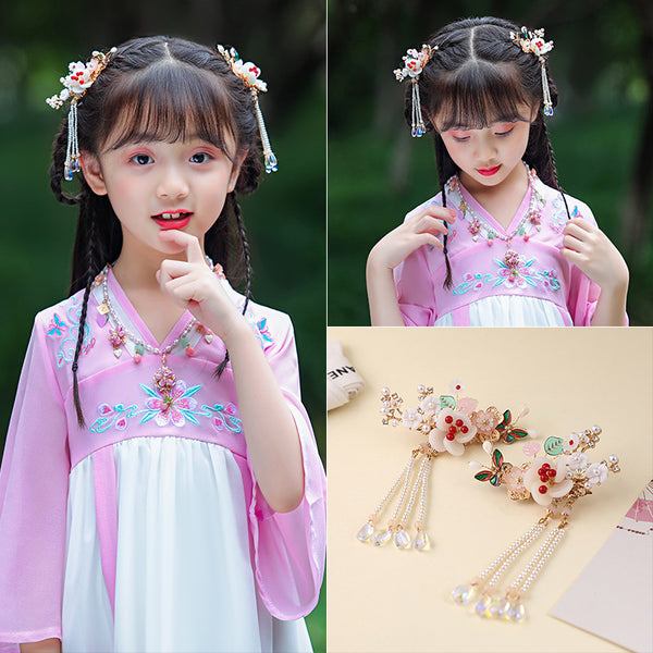 Chinese Traditional Hair Clip Set for Girls - Ancient Hanfu Style Hairpin Accessories, Cute Oriental Design for Kids Party & Festival Costumes