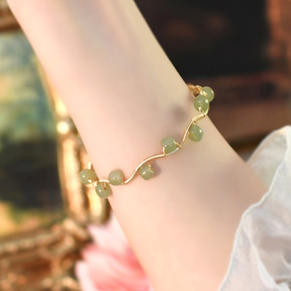 Handcrafted Natural Hetian Jade Wave Bracelet | Zen Meditation & Tea Ceremony Accessory |东方禅意美学