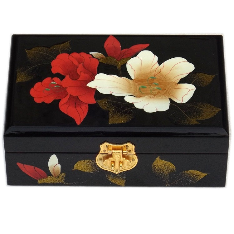 Pingyao Retro Lacquer Jewelry Box with Hand-Painted Floral Design and Secure Metal Lock | Zen Organizer for Jewelry Collection
