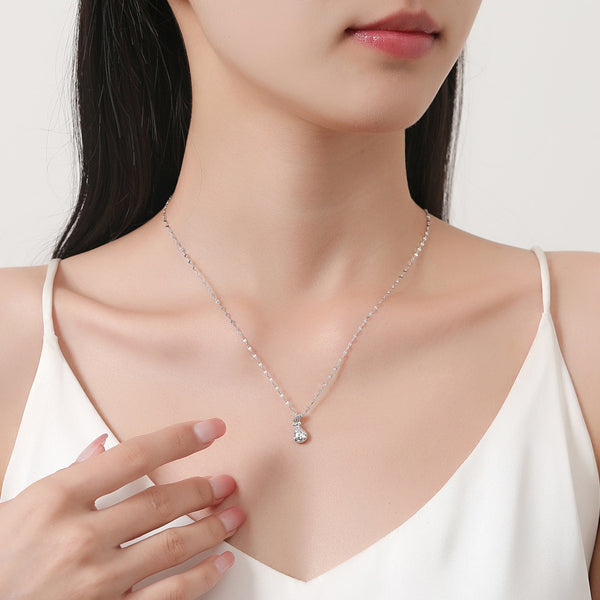 S999 Pure Sterling Silver Chinese Fu Character Pendant Necklace - Elegant Minimalist Design for Modern Sophistication