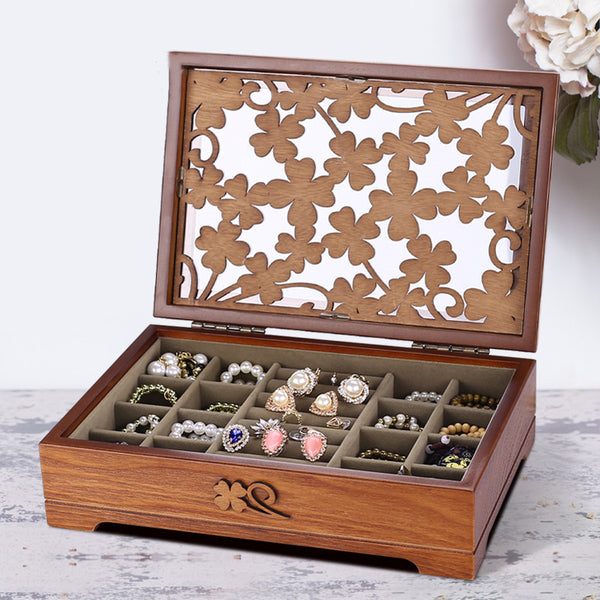 Elegant Retro Chinese Classical Wooden Jewelry Box with Intricate Carvings and Traditional Lacquer Finish