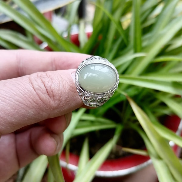 S925 Sterling Silver Inlaid Hetian White Jade Ring | Zen Handcrafted Artisan Jewelry 2026
