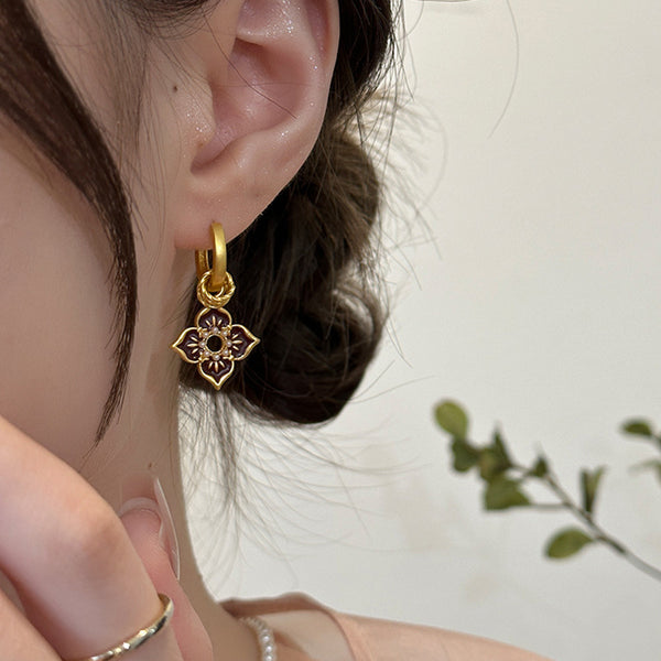 Chinese Vintage Enamel Earrings for Women | Hand-painted Oriental Floral Drop Statement Jewelry