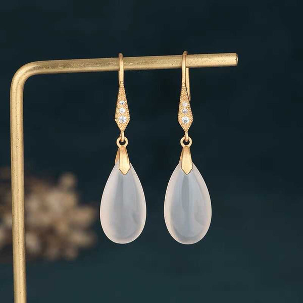 White Jade Water Drop Earrings — Serene Ritual Adornment for Quiet Modern Living