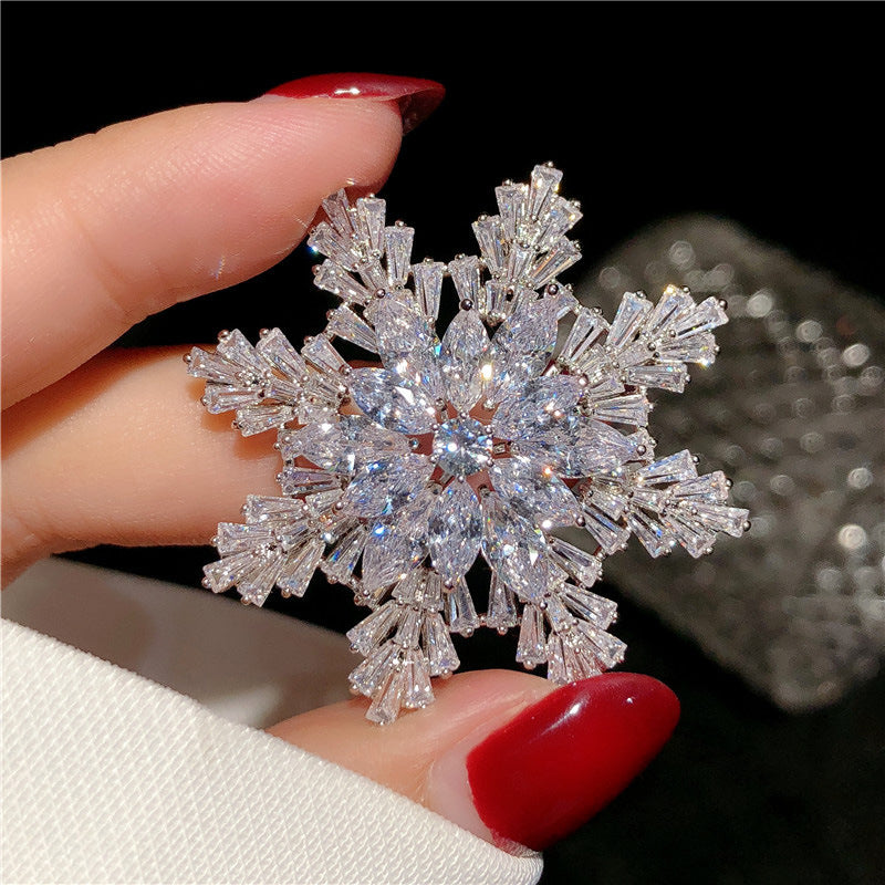 Elegant Multilayer Zircon Snowflake Brooch for Women | Crystalline Frosted Pin Accessory