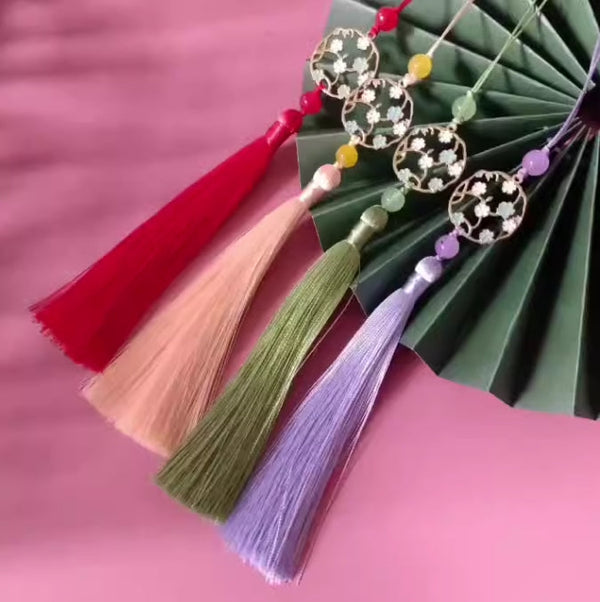 Ancient Style Gold Plum Blossom Tassel Charm - Han | Silk & Sage