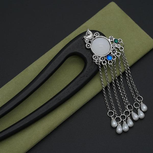 Pearl Tassel Ebony Hairpin - New Chinese Antique Style
