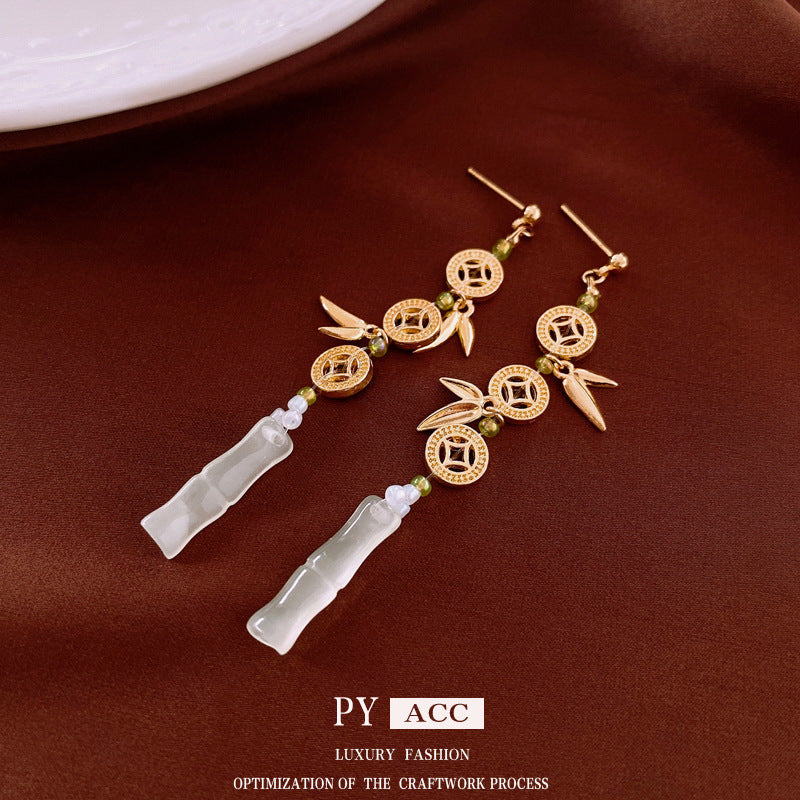 New Chinese Style Silver Needle Copper Coin Tassel Earrings