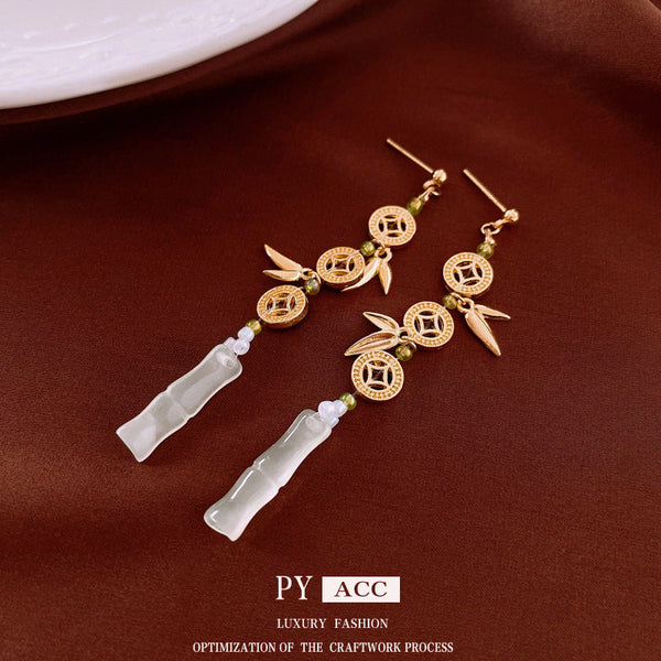 New Chinese Style Silver Needle Copper Coin Tassel Earrings