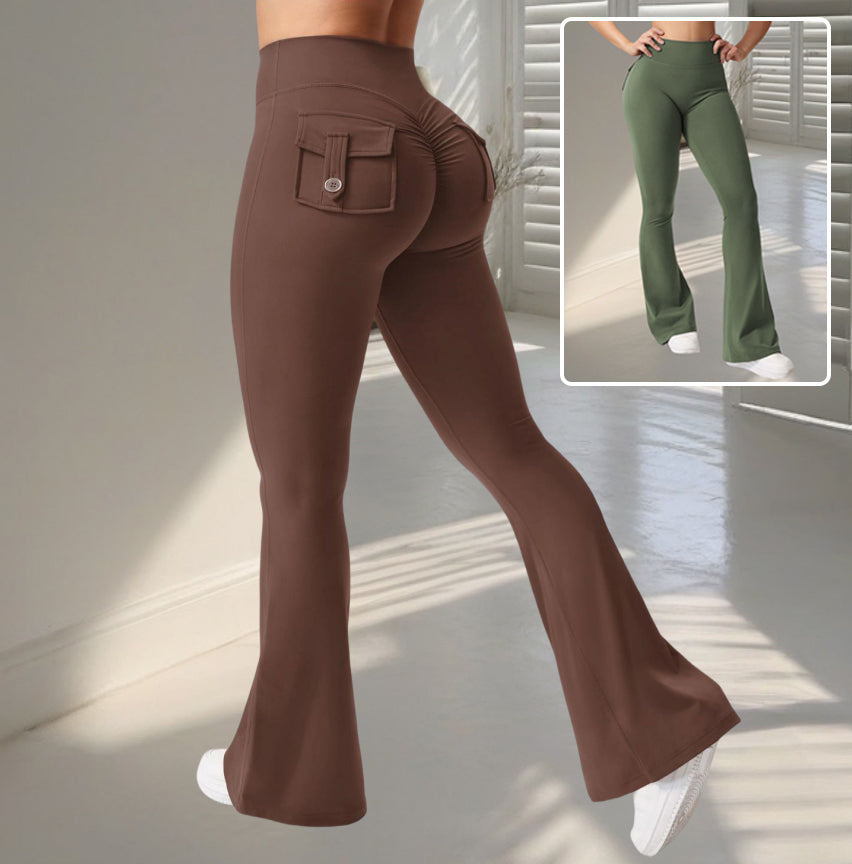 Luxury Flared Yoga Leggings with High Waist & Pockets – Sculpted Booty Design for Premium Fitness & Everyday Style