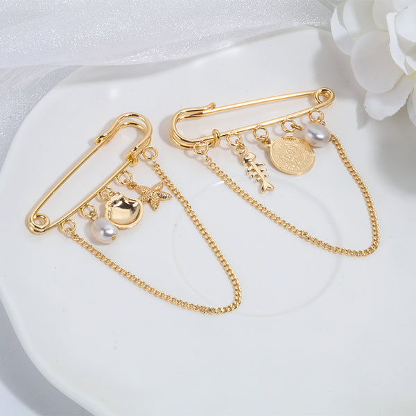 Elegant Retro Metal Chain Tassel Brooch for Women - Timeless Vintage Statement Piece