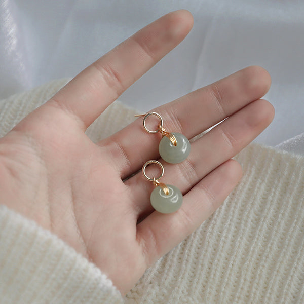 Hetian Jade Peace Buckle Earrings — Serene Eastern Ritual Adornment for Quiet Modern Living