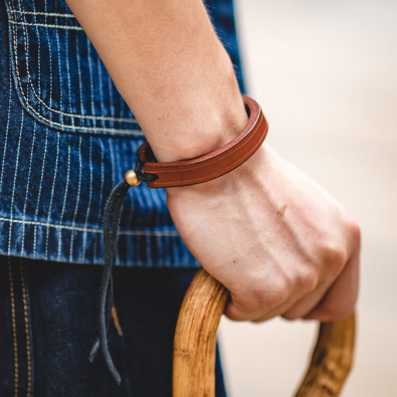 Zen Leather Bangle Bracelet | Minimalist Unisex Natural Stone & Leather Cuff Jewelry
