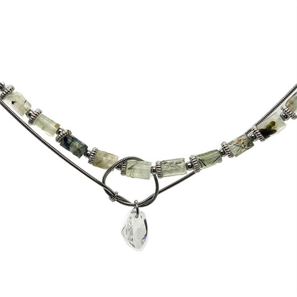 Chinese Futuristic Zen Necklace | Minimalist Stainless Steel with Natural Mineral Beads | Modern Eastern-Inspired Jewelry
