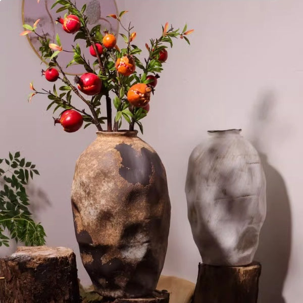 Wabi Sabi Floor Vase – Time-Worn Ceramic Sculpture for Serene, Imperfect Elegance