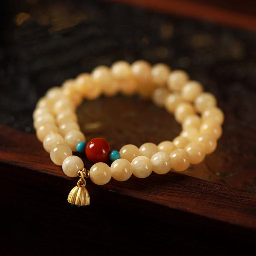 Natural Yellow Jade Double Ring Bracelet | Handcrafted Zen Artisan Jewelry for Women | Eastern Meditation Aesthetic
