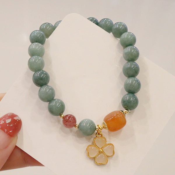 Jade Crystal Bracelet for Women | Natural Jade Four-Leaf Clover Pendant | Elegant Ladies Bracelet Gift