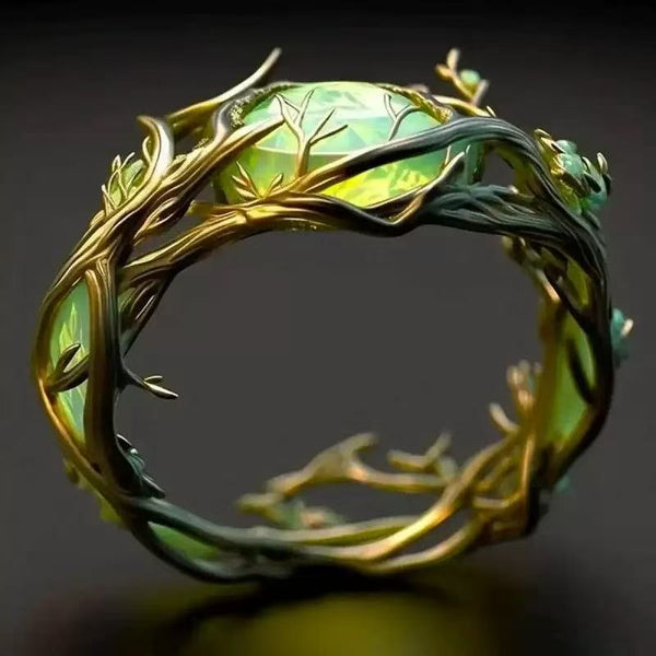 Vintage Oval Jade Inlaid Malachite Ring | Handcrafted Branch & Vine Design for Women | Personalized Statement Jewelry