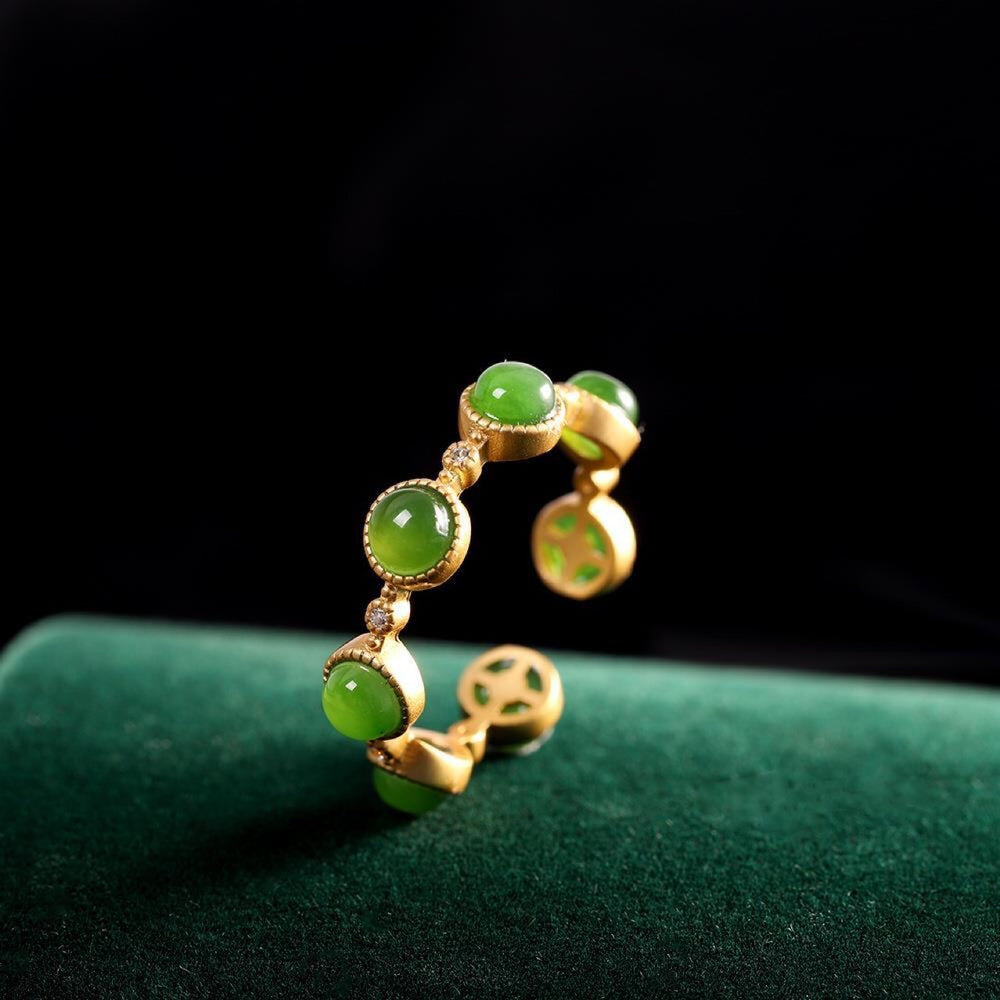 Green Tourmaline Open Ring — S925 Silver Eastern Ritual Band for Quiet Contemplation