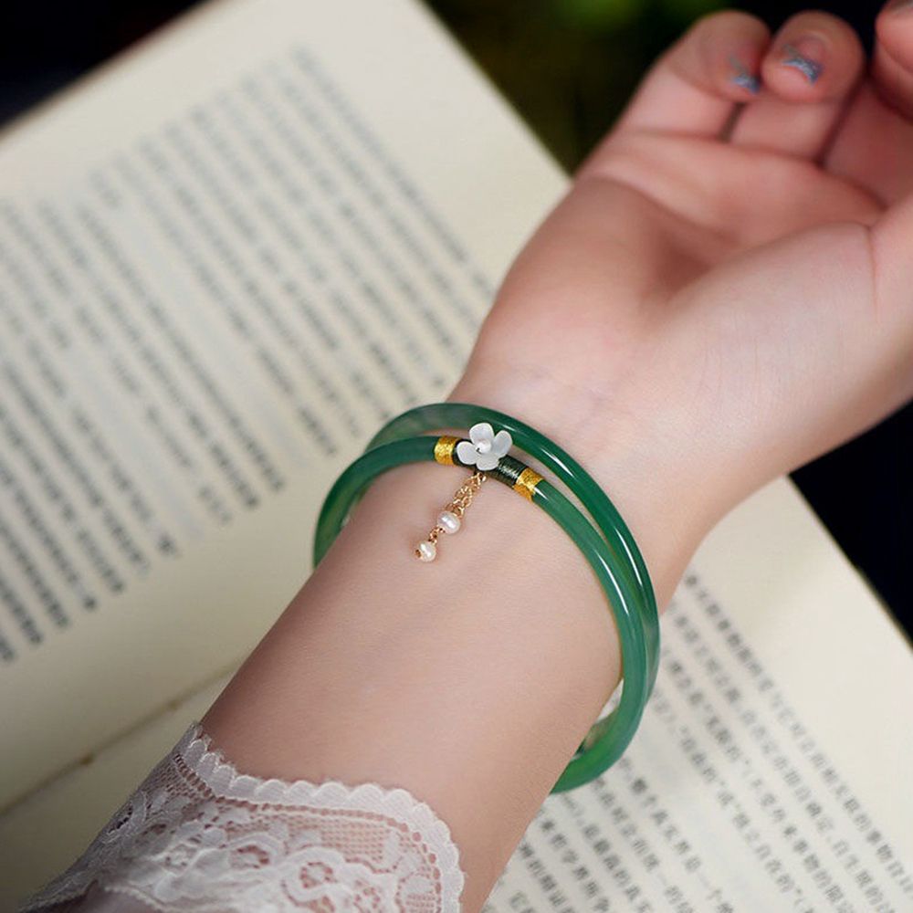 Antique Hetian Jade Bracelet Charm | Women's Handcrafted Wedding Jewelry | Eastern Zen Aesthetic Natural Stone Bangle