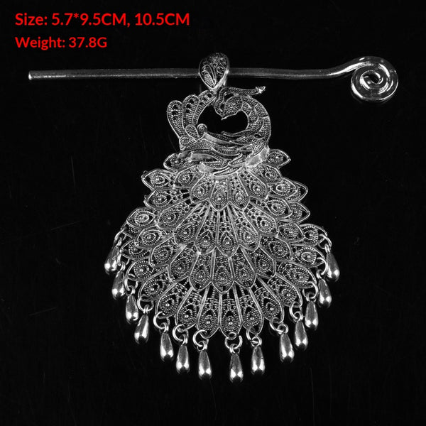 Vintage Dragon Phoenix Hairpin - Handcrafted Asian Ethnic Heirloom Accessory for Women, Traditional Chinese Peacock-Inspired Metal Hair Stick