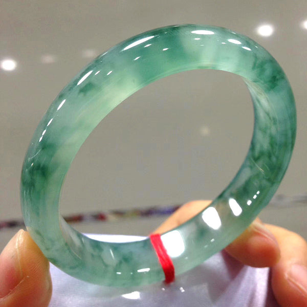 Burma Jade Ice-Transparent Bracelet | Floating Green Natural Jade Bangle with Zen Aesthetics