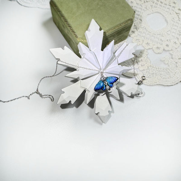 Ethereal Blue Moth Butterfly Pendant Necklace | Handcrafted Nature-Inspired Statement Jewelry for Women