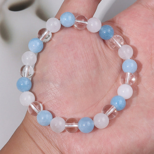 Aquamarine & White Jade Bead Bracelet — Serenity Woven in Stone