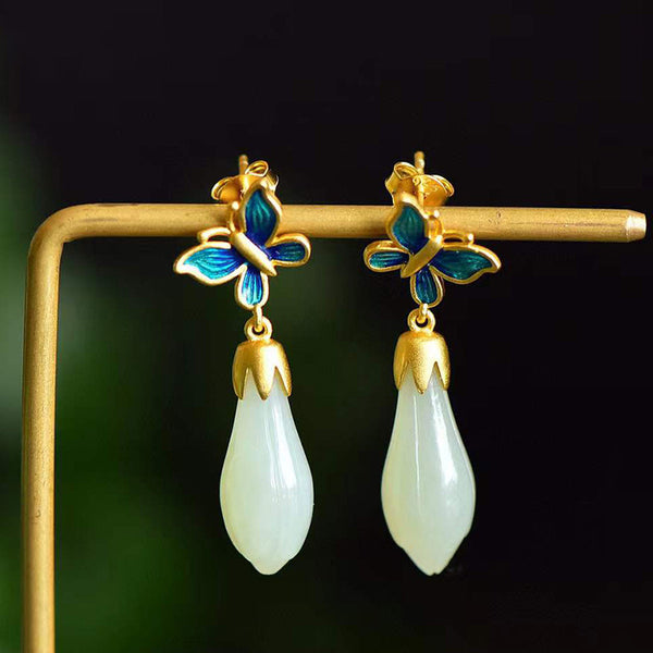 Chinese Retro Enamel Butterfly Stud Earrings for Women | Artisan Eastern Elegance Zen-Inspired Handcrafted Jewelry