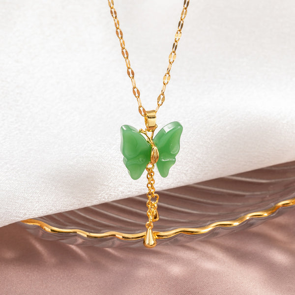 Hetian Jade Butterfly Tassel Pendant Necklace | Eastern-Inspired Luxury Accessory