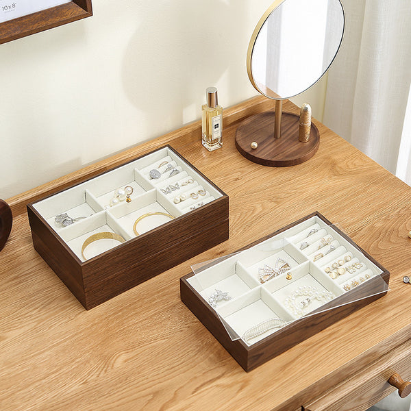 Zen Oriental Transparent Lid Wooden Jewelry Box | Natural Wood Minimalist Jewelry Storage