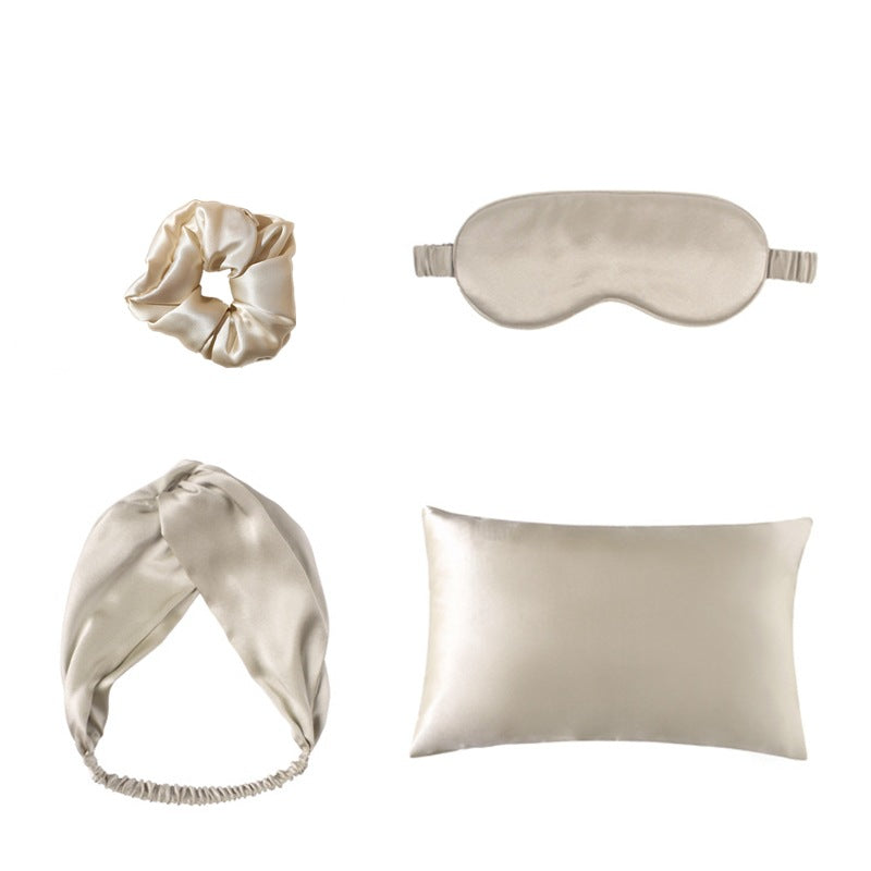 Luxury Double-Sided Silk Eye Mask and Pillowcase Set with Hair Tie - 4-Piece Premium Sleep Ensemble
