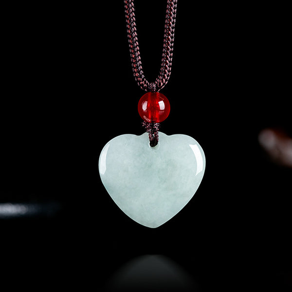 Jade Love Pendant - Handcrafted Heart-Shaped Jade Pendant Necklace with Red Bead Rope Knot | Eastern Meditation & Tea Ceremony Accessory