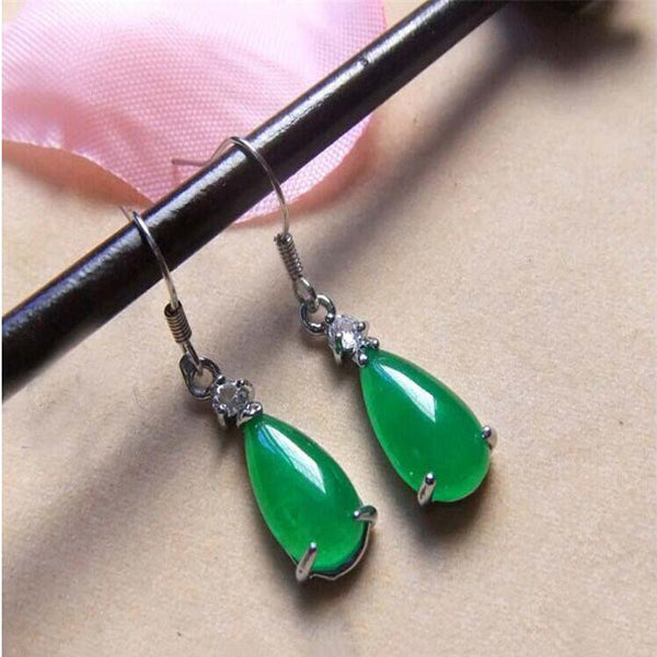 Malay Emerald Water Drop Stud Earrings — Serene Eastern Ritual Jewelry
