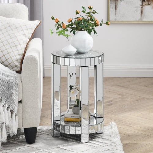 Luxury Crystal-Inlaid Round Mirror Table – Timeless Elegance for Modern Interiors