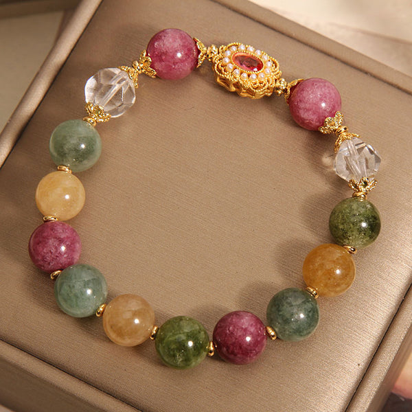 Jade Green Tourmaline Beaded Bracelet for Women | 18K Gold Accent | Eastern Zen-Inspired Healing Gemstone Jewelry