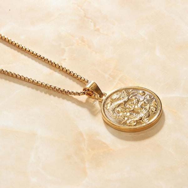 Men's Chinese Dragon Pendant Necklace | Artisan Gold-Plated Dragon Pendant | Eastern Elegance Statement Jewelry