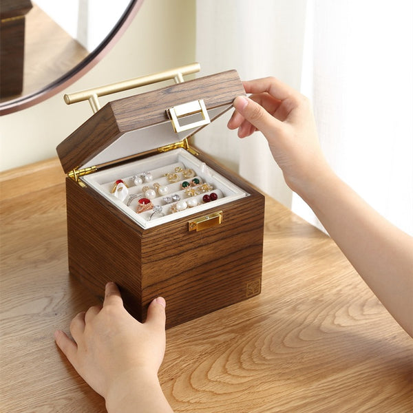 Zen Wooden Jewelry Box | Vintage Chinese Style 3-Tier Jewelry Storage Case for Earrings Necklaces | Large Capacity Organizer with Premium Natural Wood Texture