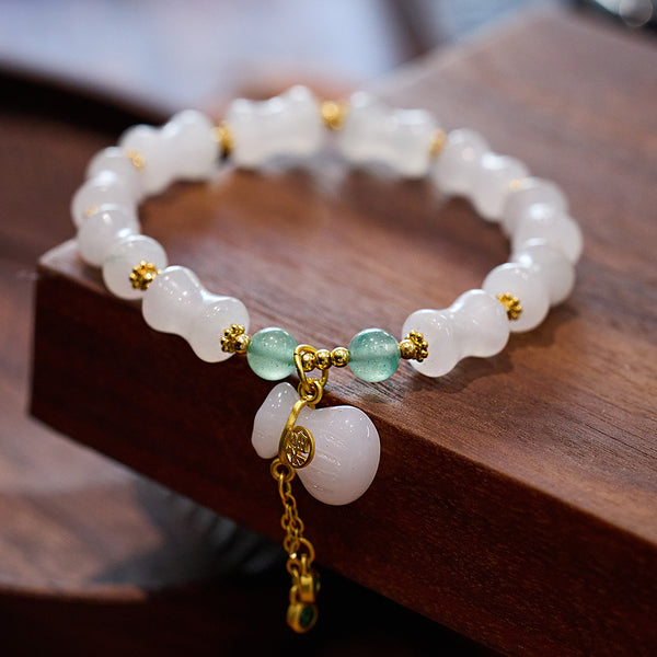 Natural Jinsi Jade Bracelet — Authentic Green Jade with Gold Accents