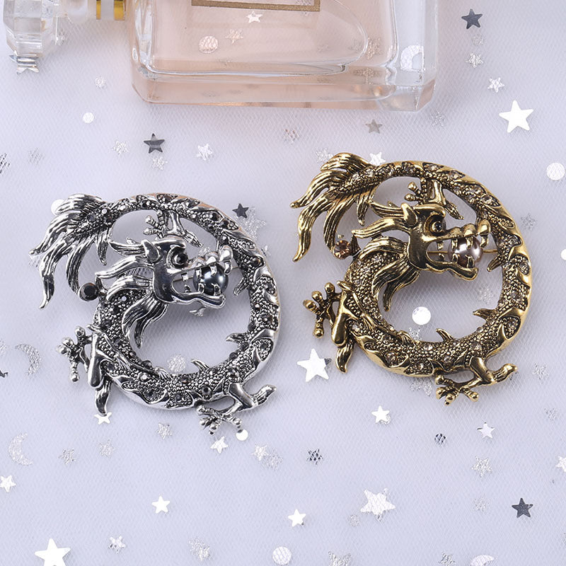 Elegant Retro Zodiac Chinese Dragon Brooch - Luxury Collar Pin Badge for Sophisticated Style