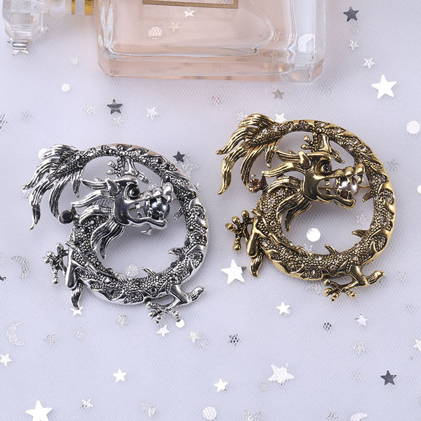 Elegant Retro Zodiac Chinese Dragon Brooch - Luxury Collar Pin Badge for Sophisticated Style